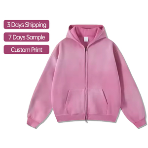 Sudadera con capucha de alta calidad para hombre, estilo vintage, con logotipo personalizado, de felpa GSM, French Terry, con doble cremallera, efecto lavado y descolorido por el sol, lisa. - Product Image 2