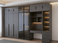Armoire moderne de luxe légère en alliage d'aluminium sur mesure avec coiffeuse intégrée, unité double porte gain de place pour petites chambres