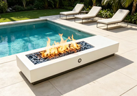 Brasero à gaz pour patio extérieur, table de feu rectangulaire longue blanche au propane pour chauffage extérieur et ambiance nocturne chaleureuse