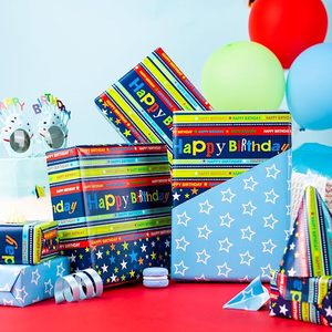 <b>Blue</b> striped star birthday happy gift wrapping <b>paper</b> Suitable for packaging birthday gifts for friends and children Customizable - Product Image 3