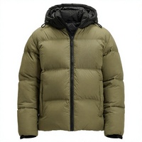 Veste d'hiver rembourrée à capuche pour homme, couleur olive, fermeture éclair