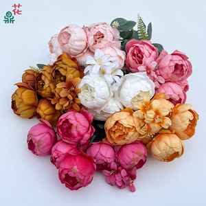 Fleurs artificielles en soie de pivoine à 7 têtes, garnies, pour la décoration d'hôtel, style moderne, bouquet blanc - Product Image 2
