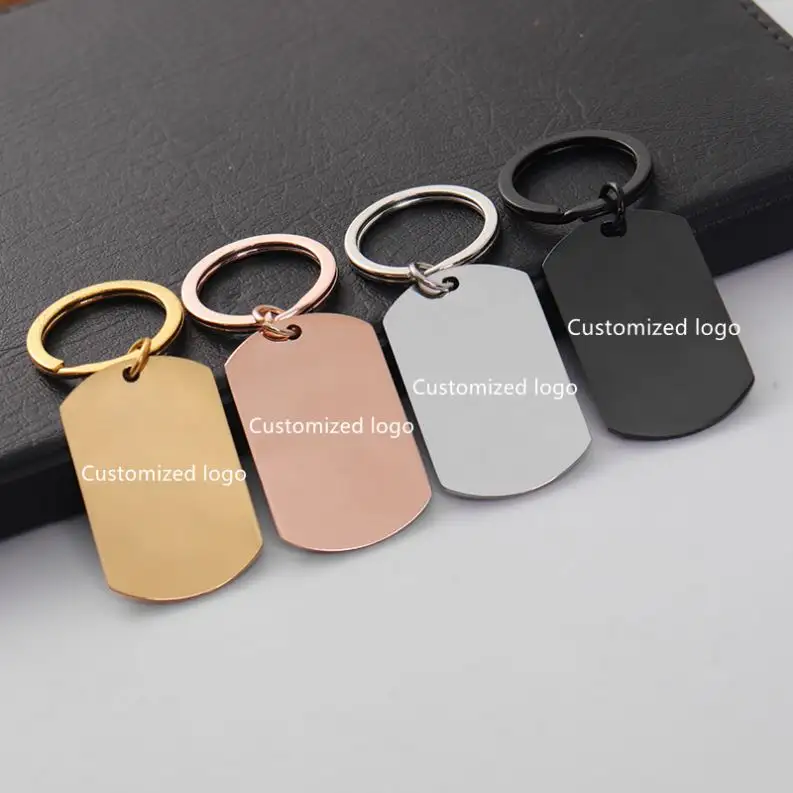 Personalized Custom Oval Laser Engraving text Tag Pendant blank metal keychain Stainless Steel blank Dog Tags QR code Key chains