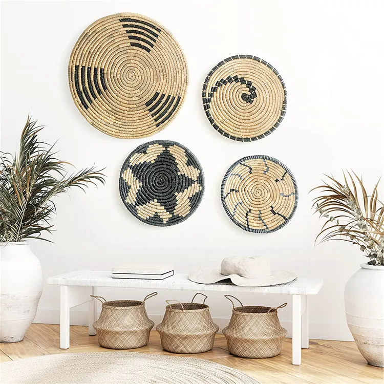 Wall Wooden Decorations Living Room Woven Decorative Hanging Plate Plants Diy Decor Boho For Clearance Farmhouse Bathroom Rustic