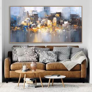 Paisaje urbano abstracto Skyline decoración del hogar <span class=keywords><strong>lienzo</strong></span> pintado a mano pintura al óleo <span class=keywords><strong>cuadros</strong></span> arte de pared ilustraciones - Product Image 3