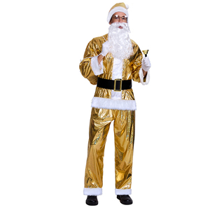 Costume de Père Noël pour homme, ensemble complet avec chapeau, ceinture et sac cadeau, idéal pour les fêtes de Noël dorées et les spectacles. - Product Image 2