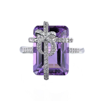 Bague améthyste naturelle en argent sterling 925 plaqué rhodium romantique pour cadeau d'anniversaire pour femme