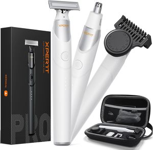 <span class=keywords><strong>Kit</strong></span> de tondeuse à <span class=keywords><strong>barbe</strong></span> et poils de nez amélioré 2026, tondeuse électrique tout-en-un 12-en-1 avec peigne rotatif, rasoir corporel de voyage, blanc (Pack) - Product Image 1