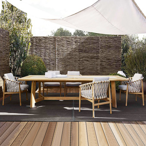 Meubles de patio <span class=keywords><strong>en</strong></span> bois de <span class=keywords><strong>teck</strong></span> salle à manger fauteuils confortables chaises de jardin <span class=keywords><strong>en</strong></span> corde de rotin bon marché - Product Image 5