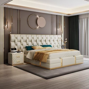 Cama de Cuero Suave para Dormitorio, Muebles de Dormitorio Modernos y Lujosos para el Hogar - Product Image 1