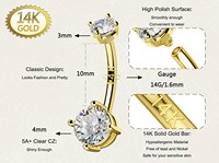 Cincin Pusar Emas Padat 14K Toposh Rock Flower Heart, Perhiasan Tindik Perut Wanita