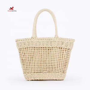 <b>Vintage</b> Woven Straw Bucket Bag Women Beach Rattan Tote Bag Hollow Woven Straw <b>Handbag</b> for Vacation Travel RTS Bulk Mixed Order - Product Image 1