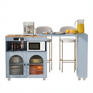 Rolling <b>Kitchen</b> <b>Island</b> Extended Table with <b>Wheels</b> LED Lights Storage Compartment MDF 7 Shelves Modern Design Portable Easy Clean - Product Image 4