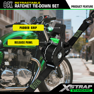 Correia automática 25mm 700kgs Auto retrátil Motocicleta Amarre Auto Correias de Catraca Retrátil com Gancho de Segurança - Product Image 5