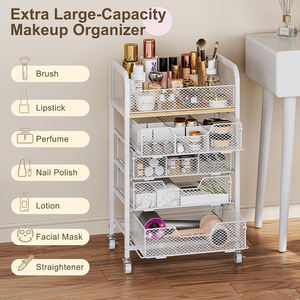 รถเข็นจัดระเบียบเครื่องสำอาง 5 ชั้น พร้อมลิ้นชัก 4 ชั้น และล้อเลื่อน ตู้โชว์เครื่องสำอาง ตู้เก็บผลิตภัณฑ์ดูแลผิว รถเข็นเก็บของสำหรับผลิตภัณฑ์ดูแลผิว - Product Image 4