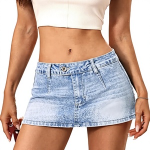 High Waisted Denim Mini <b>Skirt</b> Solid Color Stonewashed Casual Women's A-Line Fit Regular Size Summer Style - Product Image 1