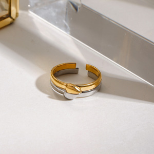 Two Tone Gold And Silver Heart Shape <b>Adjustable</b> <b>Ring</b> Geometric Design Unisex Jewelry Gift - Product Image 3
