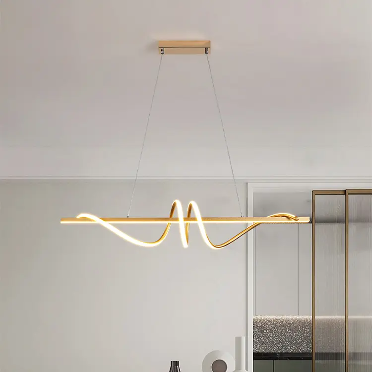 New Decorative Luxury Simple Hanging Lamps Fixture Kitchen Suspended Linear Wave Led Ceiling Light Decor Modern Pendant Lighting