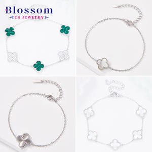 Blossom CS เครื่องประดับขายดีสร้อยข้อมือ925เงินสเตอร์ลิงสี่ใบโคลเวอร์สร้อยข้อมือเพทายเปลือกหอยนำโชคสำหรับผู้หญิงเครื่องประดับที่ดี - Product Image 1