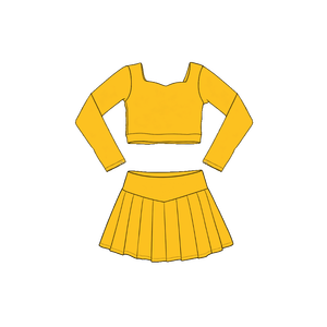 Wholesale Girls Yoga <b>Set</b> Nylon Spandex <b>Long</b> Sleeve <b>Top</b> Pleated <b>Skirt</b> Custom Color Bulk Order Custom Color Size - Product Image 4