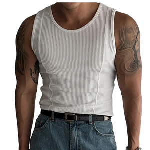 Men's Breathable Compression Athletic Sporty Solid O-<b>Neck</b> Knitted Wash Anti-shrink Tank Top Fitted Gym Stringer Spandex Cotton - Product Image 4