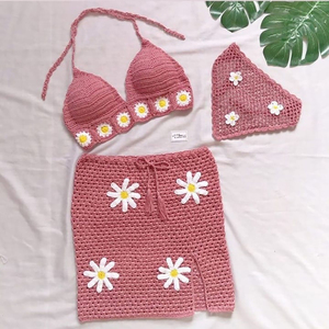 カスタム高級水着3Dフラワー2024手刺Embroidery通気性かぎ針編みビキニビーチウェア女性用水着のためのセクシーなストリングビキニ - Product Image 1