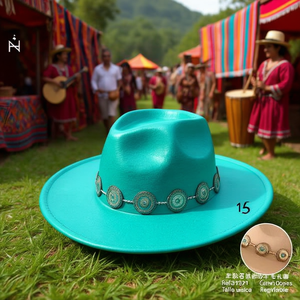 Cappello Etnico Turchese Marca Z in Finta Pelliccia e Velluto, Regolabile, Unisex, per Tutte le Stagioni, Stile Classico - Product Image 2