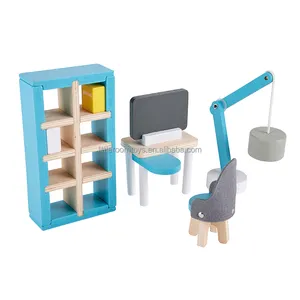 热卖35件套办公室可爱木制迷你玩具屋假装玩木制玩具屋家具套装玩具