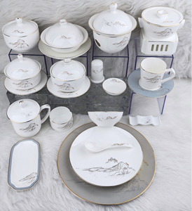 Service de vaisselle en porcelaine chinoise traditionnelle, motif montagne or et blanc, pour la maison et l'hôtellerie - Product Image 1