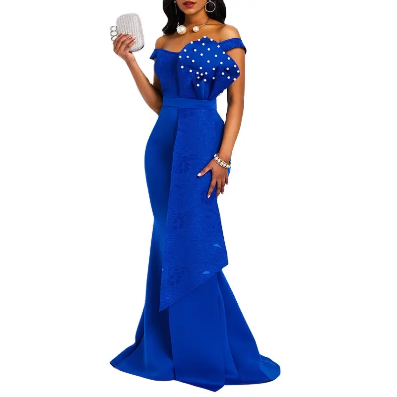 Africa Clothing Slim Fitted Sleeveless Tail Cocktail Mermaid Gowns Beaded Plus Size Women Robe Soires Vestidos De Gala Dresses