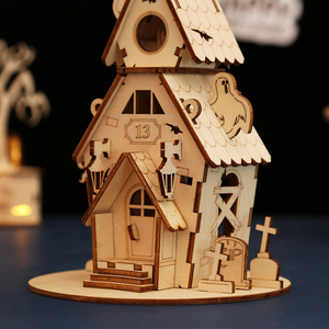 Puzzle <span class=keywords><strong>en</strong></span> bois <span class=keywords><strong>3D</strong></span> personnalisé pour Halloween, maison fantôme éducative de <span class=keywords><strong>dessin</strong></span> <span class=keywords><strong>animé</strong></span> à faire soi-même pour les enfants de 5 à 7 ans - Product Image 4