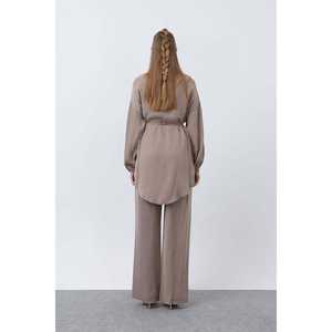 Ensemble tunique à col mandarin pour femme, manches longues, 14329TKS, pantalon large à jambe longue, tenue coordonnée - Product Image 1