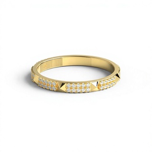 18K Gold Plated Pyramid Round Diamond <b>Ring</b> Alternating Double Row Pave Half Eternity Band Stackable Engagement <b>Ring</b> For Women - Product Image 1