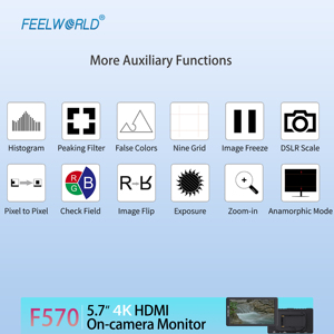 FEELWORLD F570 <span class=keywords><strong>5</strong></span>.7 "4K จอภาพ ON-Camera, หน้าจอ IPS, อินพุต/ เอาต์พุต HDMI, จอภาพภาคสนามแบบ DSLR พร้อมม่านบังแดดและขายึด - Product Image 5