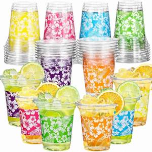 Vasos Desechables de Plástico Personalizados de 14 oz con Diseño Tropical Hawaiano para Fiestas de Cumpleaños y Temáticas de Playa - Product Image 1
