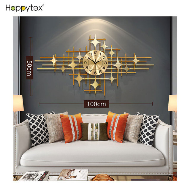 Luxury New Metal Decorative Mid Century Silent Non-Ticking Modern Star Home Large Wall Clock for Living Room Office Decoration