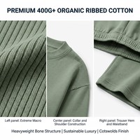 Ensemble de luxe personnalisé pour femme en coton biologique, 400g, grammage lourd, avec pull ample côtelé uni et pantalon large, OEM ODM