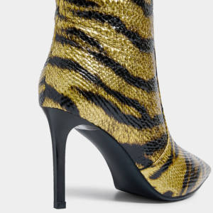 Kalın sivri burun Stilettos diz-yüksek kadın kaplan şerit batı moda çizmeler rahat yumuşak kış sonbahar bahar için - Product Image 3