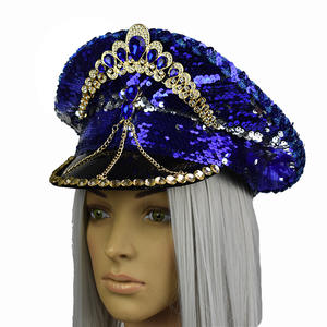 Manwu หมวกปักเลื่อมสีฟ้าสุดหรูจากโรงงานพร้อมเพชรสามารถปรับแต่งการเผาไหม้ได้สำหรับงานปาร์ตี้ชายหาดกลางแจ้ง - Product Image 3