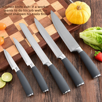 Ensemble de couteaux de cuisine en acier inoxydable 6 pièces avec support cylindrique à rayures verticales, anneau en acier, conception ambidextre, longueur de lame