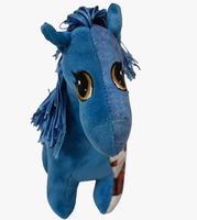 Nouvelle conception de peluche de cheval bleu avec rembourrage en coton PP et impression de scène de neige, poupée de cheval mignonne en polyester et coton