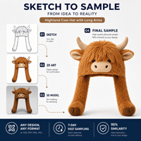 Chapeau en peluche personnalisé en forme de vache des Highlands, fabricant OEM ODM, chapeau d'animal en peluche personnalisé avec longues pattes, haute qualité, vente en gros