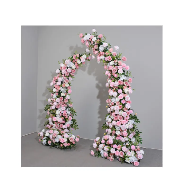 Rosa decorazione di nozze Prop matrimonio sfondo rosa fiore artificiale con cornice rosa arco di nozze fiori