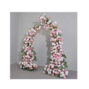 Décoration de mariage rose Prop fond de mariage fleur artificielle avec cadre fleurs en arc de mariage rose