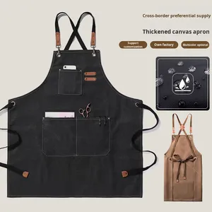 Tùy chỉnh in không thấm nước và dầu chống denim BIB Tạp Dề Vải tay bảo hộ lao động cho nhà bếp cà phê cửa hàng và đám cưới - Product Image 1