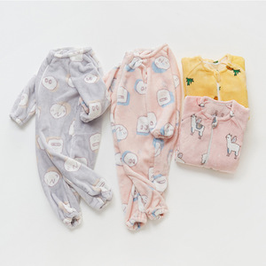 Combinaison unisexe en flanelle pour bébés et tout-petits, printemps, épaissie, une pièce, fermeture éclair, motif dessin animé, <span class=keywords><strong>polaire</strong></span> corail, <span class=keywords><strong>jambes</strong></span> séparées, anti-coup de pied - Product Image 2