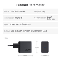 Cargador USB C GaN de 20W al por Mayor, Adaptador de Pared Mini con Carga Rápida PD 3.0 para Teléfonos Móviles