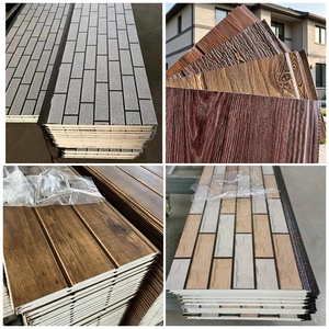 Panneau sandwich en métal isolé en PU, gris argenté, à motif bois horizontal et stuc rose, avec âme en mousse ignifuge, pour bardage de <span class=keywords><strong>maison</strong></span> préfabriquée - Product Image 2