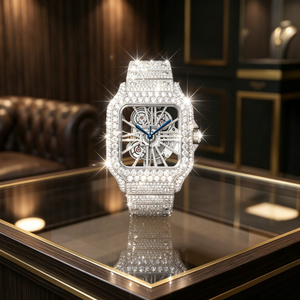 Montres de luxe pour hommes serties de diamants VVS Moissanite, mouvement automatique ajouré, <span class=keywords><strong>bracelet</strong></span> en acier inoxydable - Product Image 1