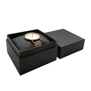 Impression de boîte cadeau noire de luxe personnalisée pour montre unique avec logo et petit oreiller